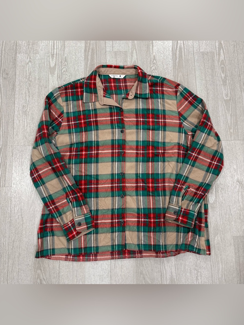 Riders by Lee Women Fleece Plaid Shirt Size XXL Green Red Beige Long Sleeve